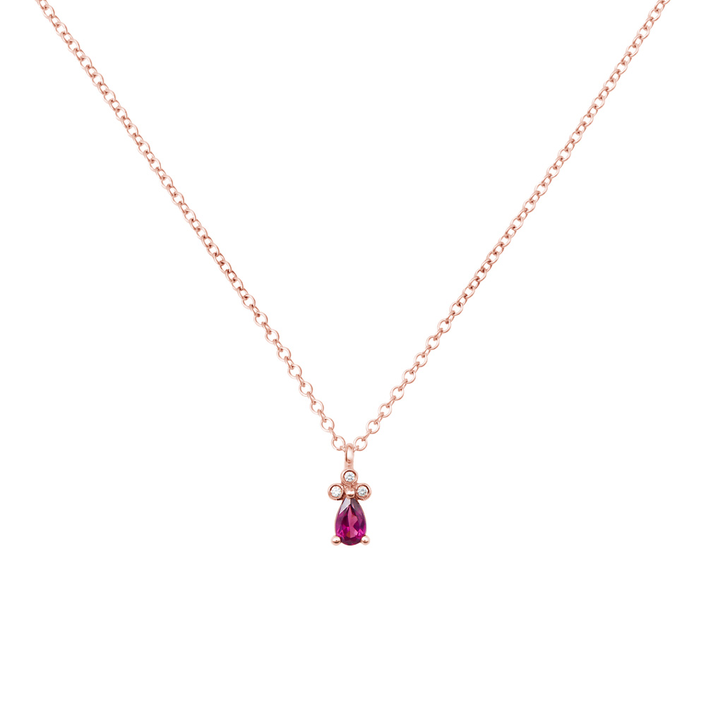 Pear Shaped Rhodolite Pendant with Diamonds in rose Gold