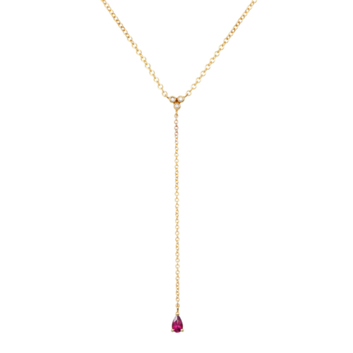 Rhodolite Y Necklace with White Diamonds in yellow Gold