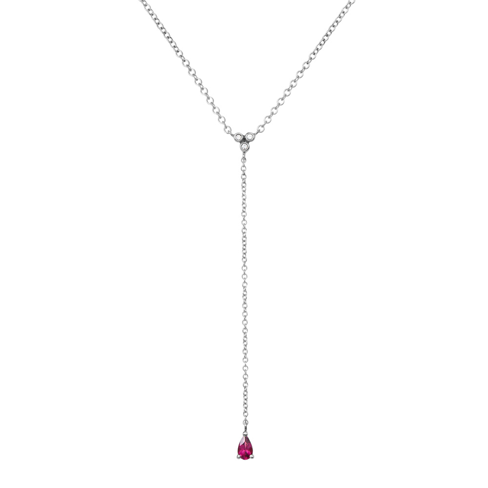 Rhodolite Y Necklace with White Diamonds in white Gold