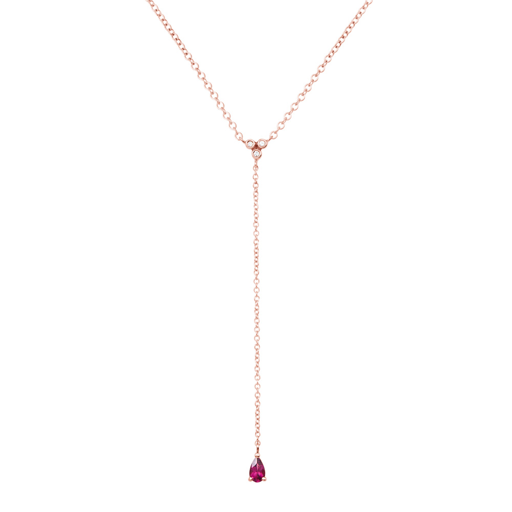 Rhodolite Y Necklace with White Diamonds in rose Gold