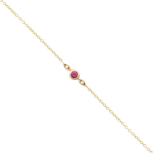Ruby and Diamonds in yellow gold Bracelet on a white background