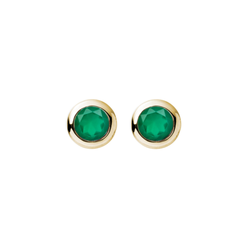 Tiny Green Agate Stud Earrings in yellow Solid Gold on a white background