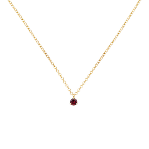 Round Garnet Solitaire Necklace in yellow Gold