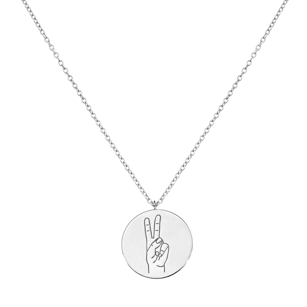 Peace Sign Pendant Necklace in white Gold