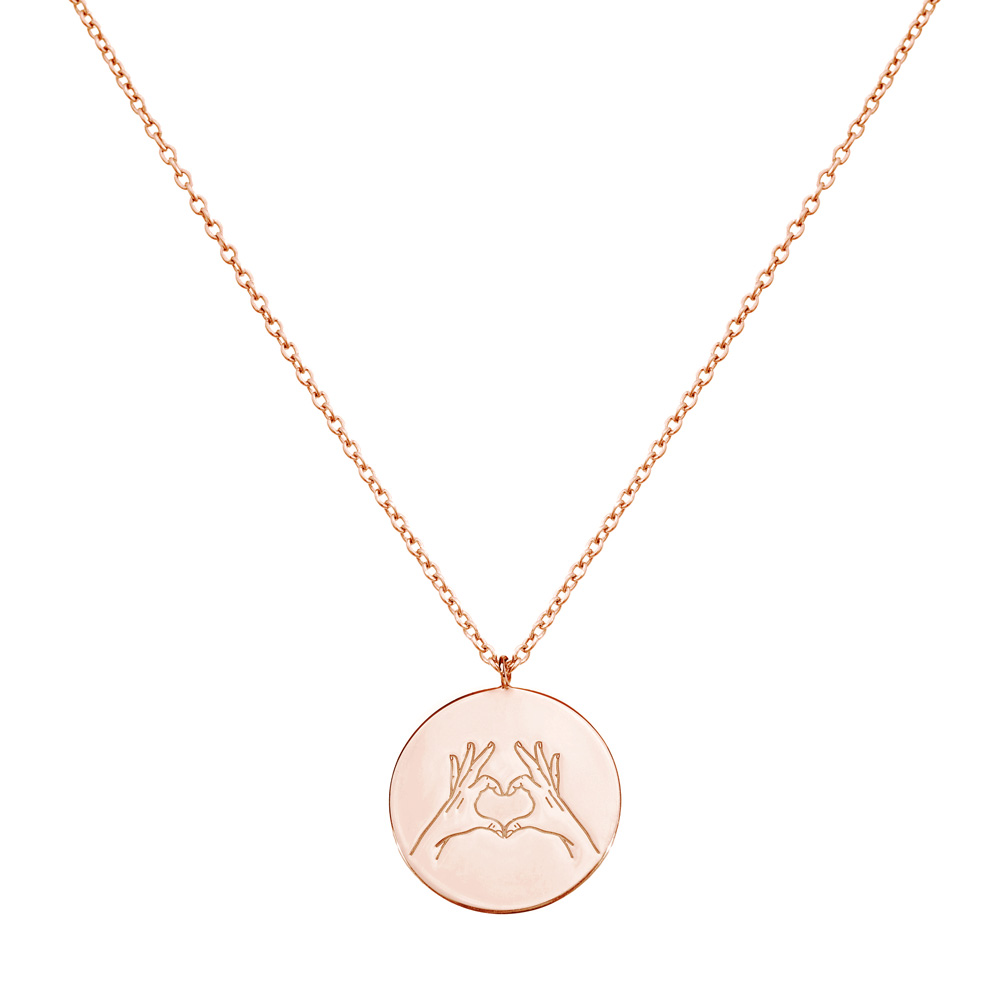 Hand Gesture Heart Pendant Necklace in rose Gold