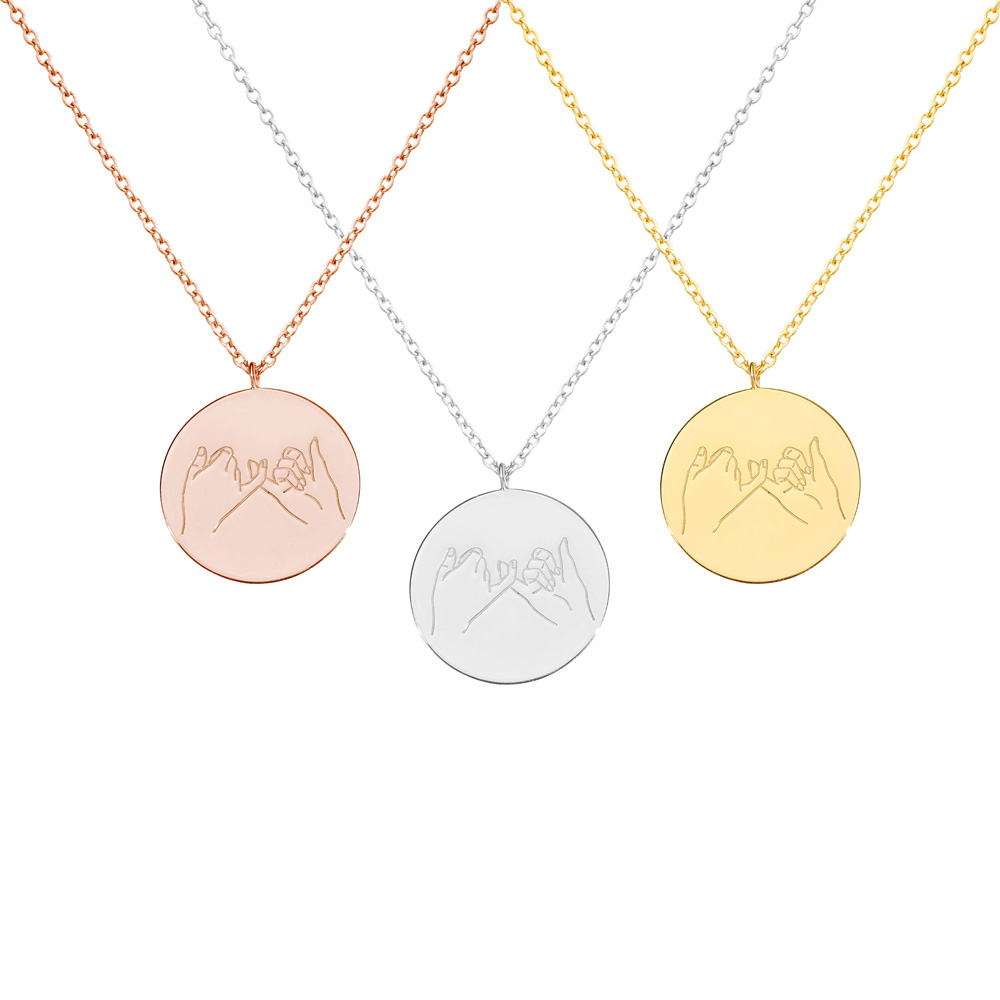 All three options of the Engraved Hand Gesture Charm Necklace in yellow Gold