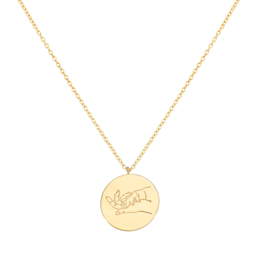 Mother and Baby Hand Gesture Necklace in Yellow Gold