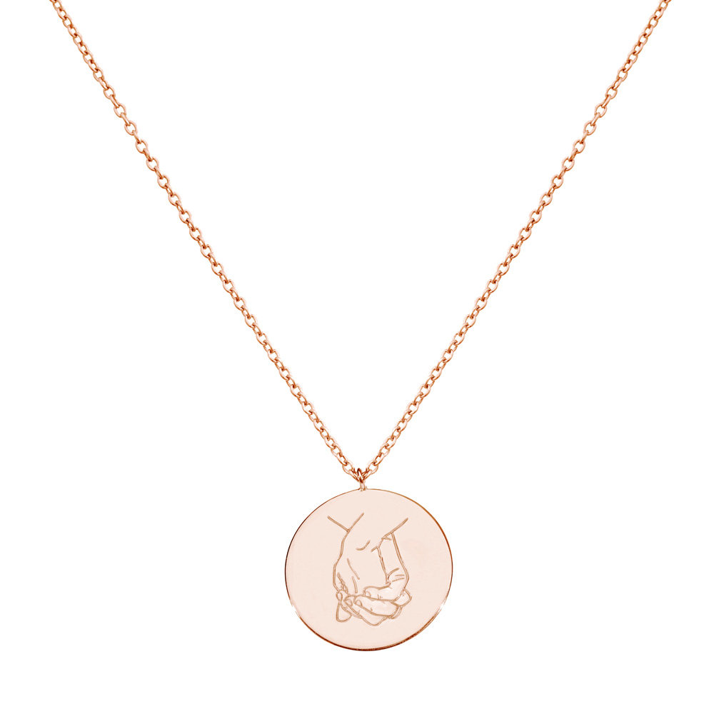 Circle Pendant Necklace with Holding Hands in rose Gold