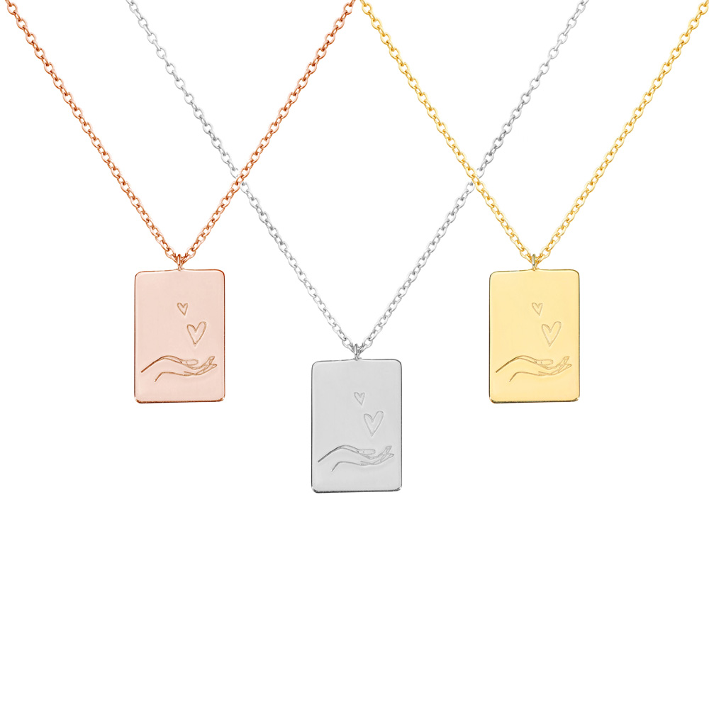 All three options of the Romantic Rectangular Pendant Necklace in yellow Gold