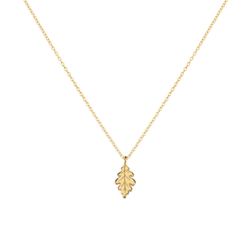 Tiny Oak Leaf Pendant Necklace in Yellow Gold