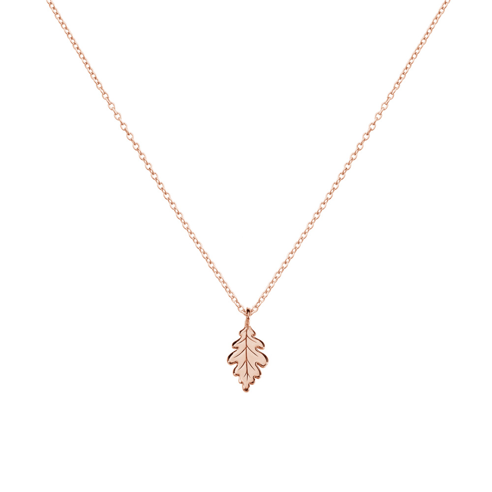 Tiny Oak Leaf Pendant Necklace in Rose Gold