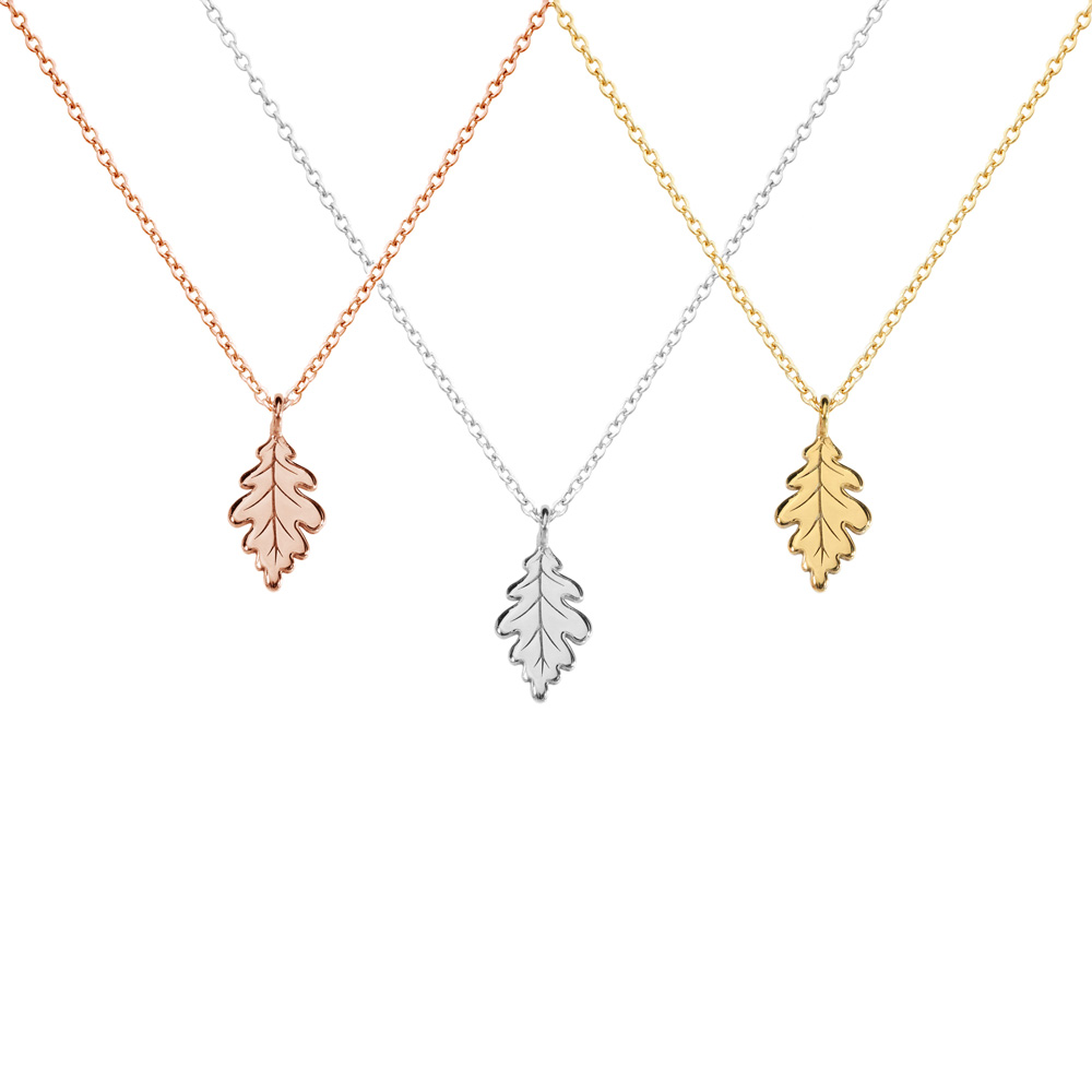 All Three Options of the Tiny Oak Leaf Pendant Necklace