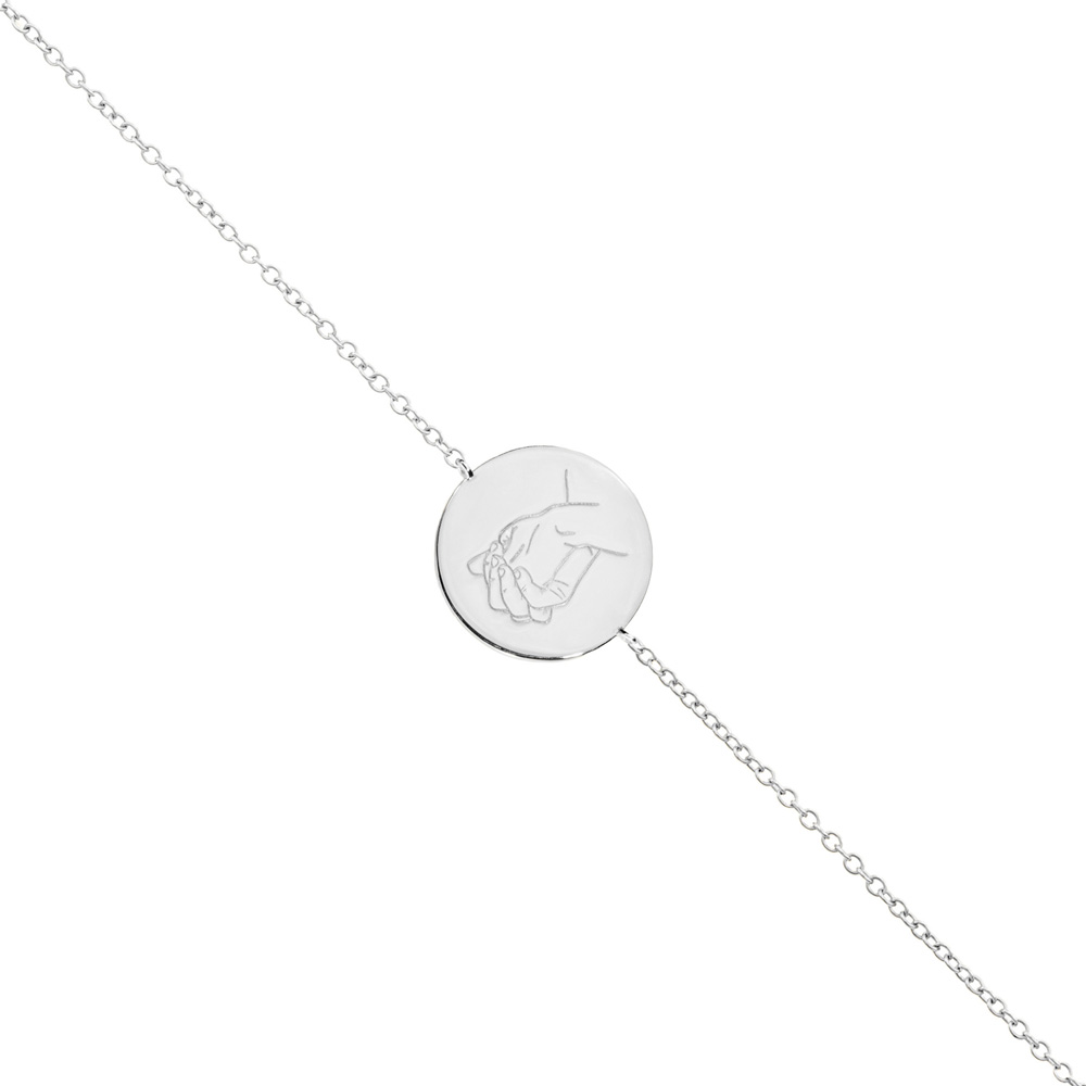 A Holding Hands Charm Bracelet in white Gold displayed on a white background
