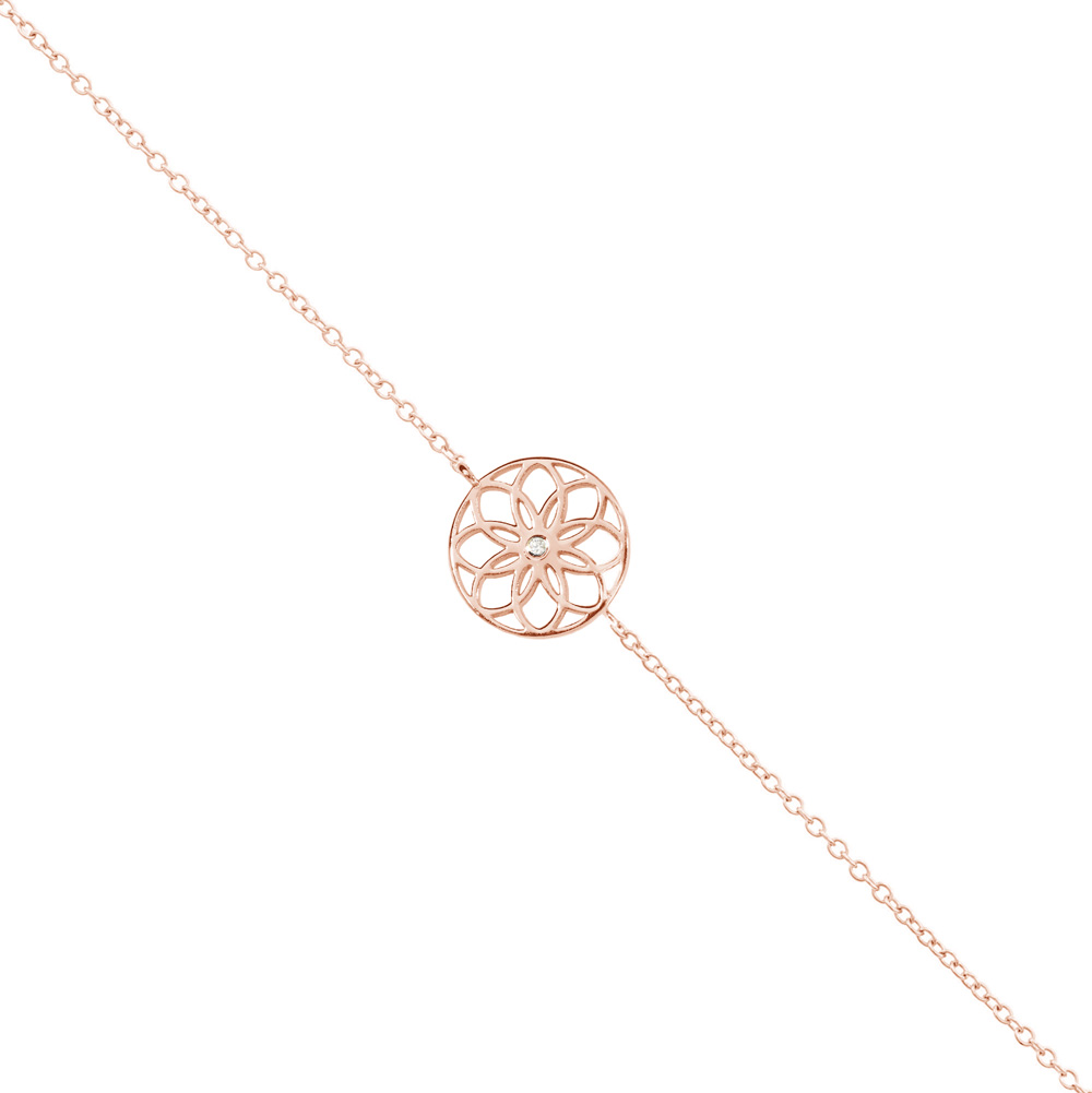 A Dreamcatcher Charm Bracelet with a White Natural Diamond in rose gold on a white background