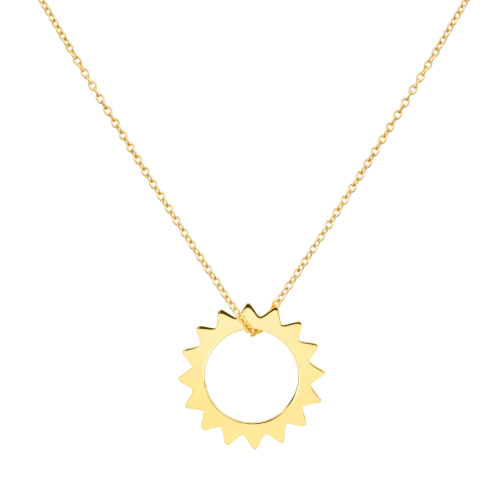 Gold Sun Pendant Necklace with a Solid Gold Chain