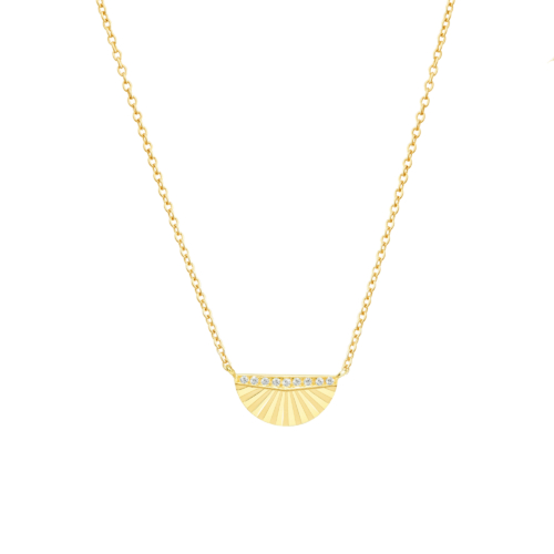 Gold Fan Necklace with Tiny Diamonds