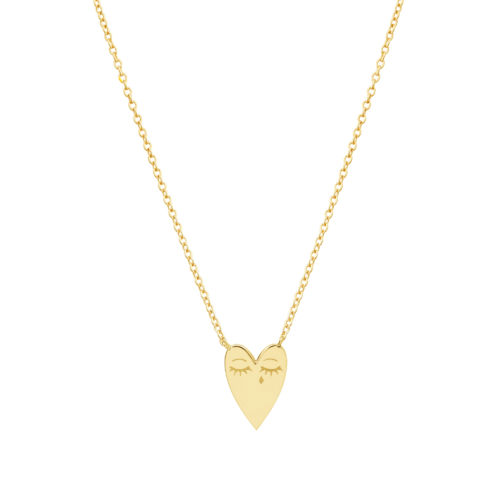 Gold Heart Necklace with Engraved Charm