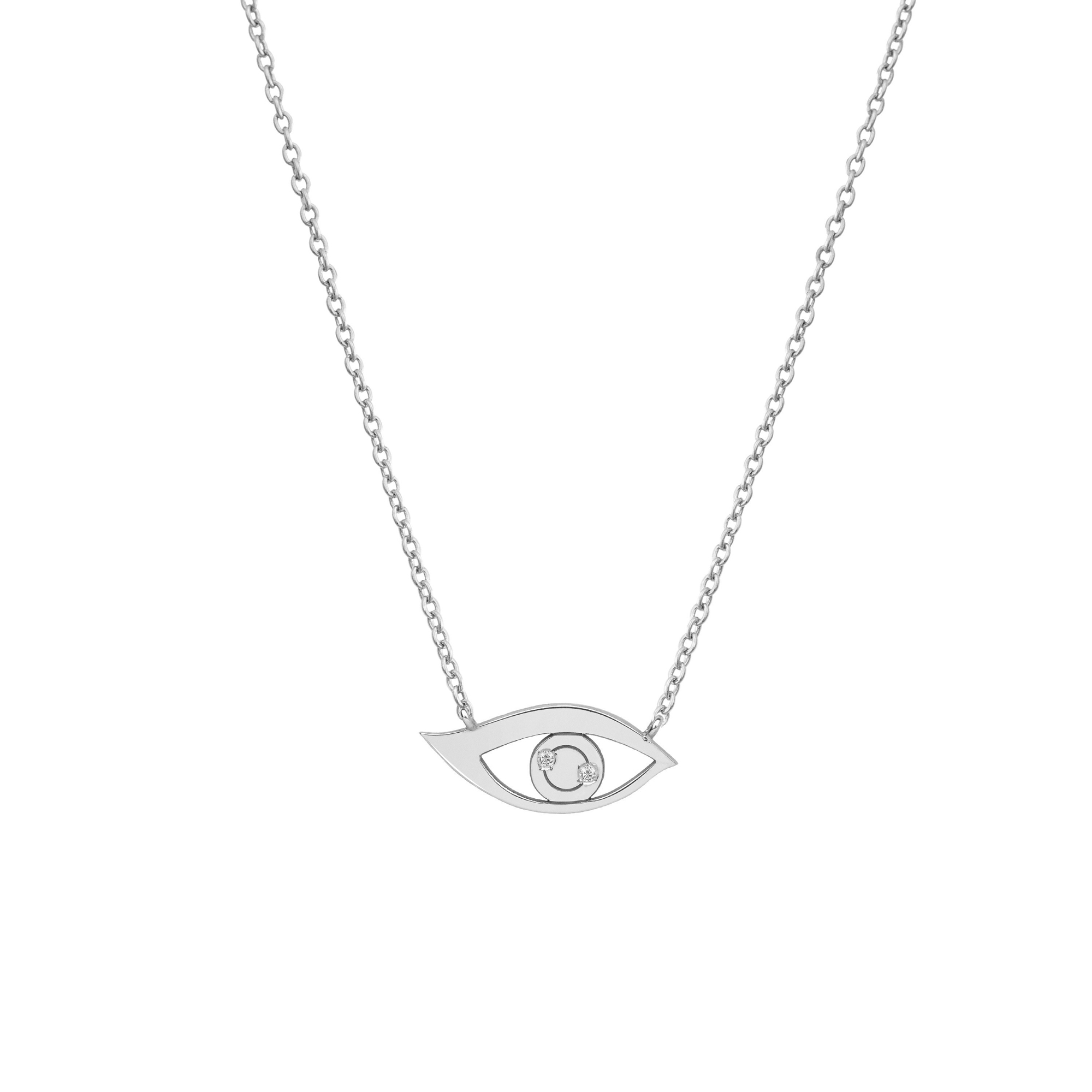 Gold Eye Charm Necklace with Tiny Diamonds