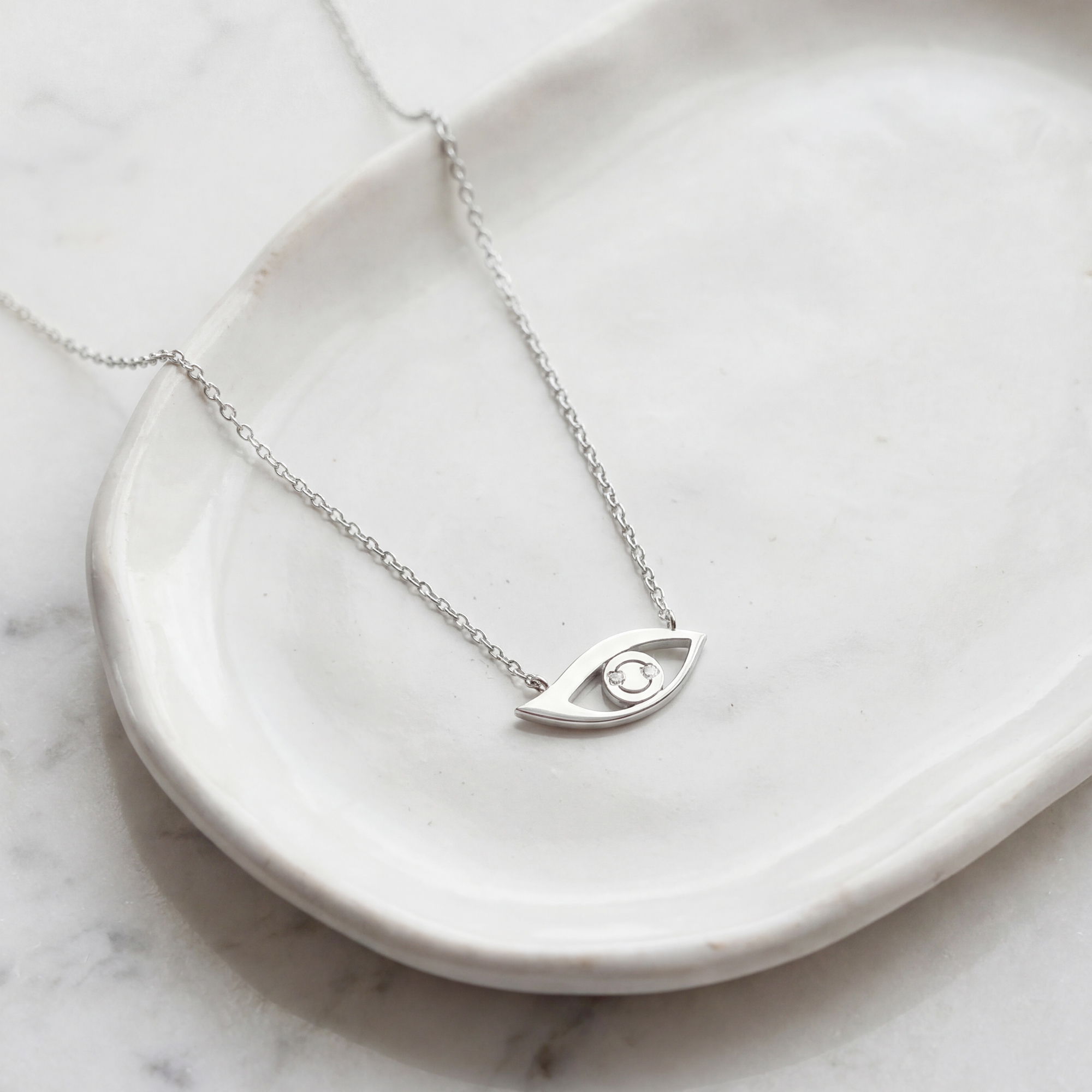 Gold Eye Charm Necklace with Tiny Diamonds - Image 5