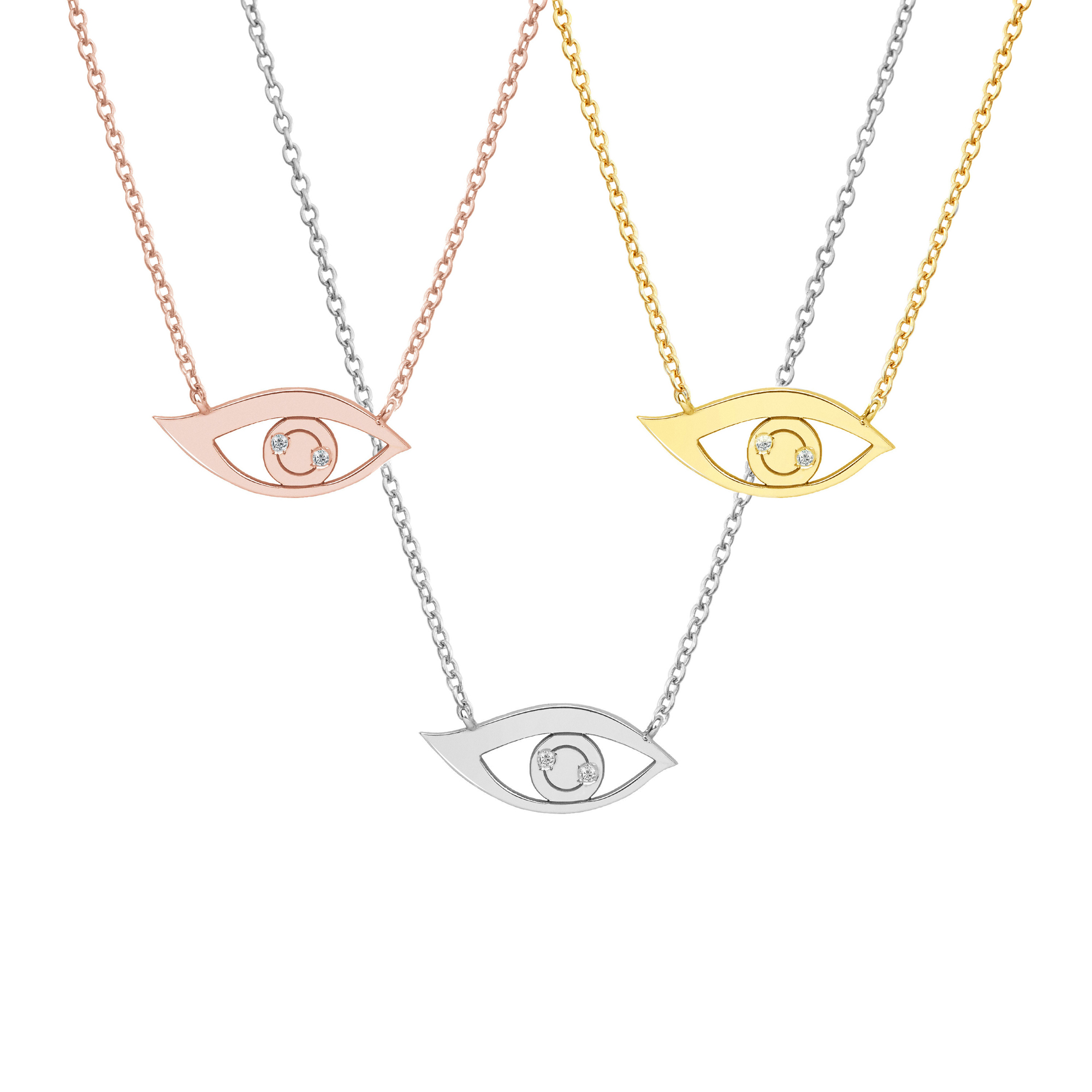 Gold Eye Charm Necklace with Tiny Diamonds - Image 6