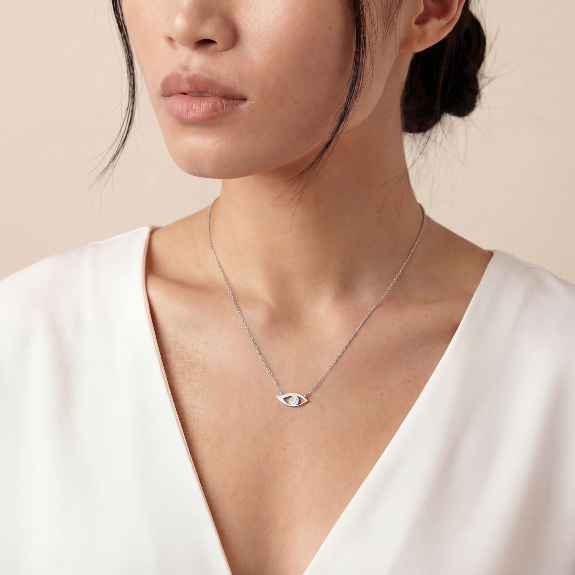 Gold Eye Charm Necklace with Tiny Diamonds - Image 7
