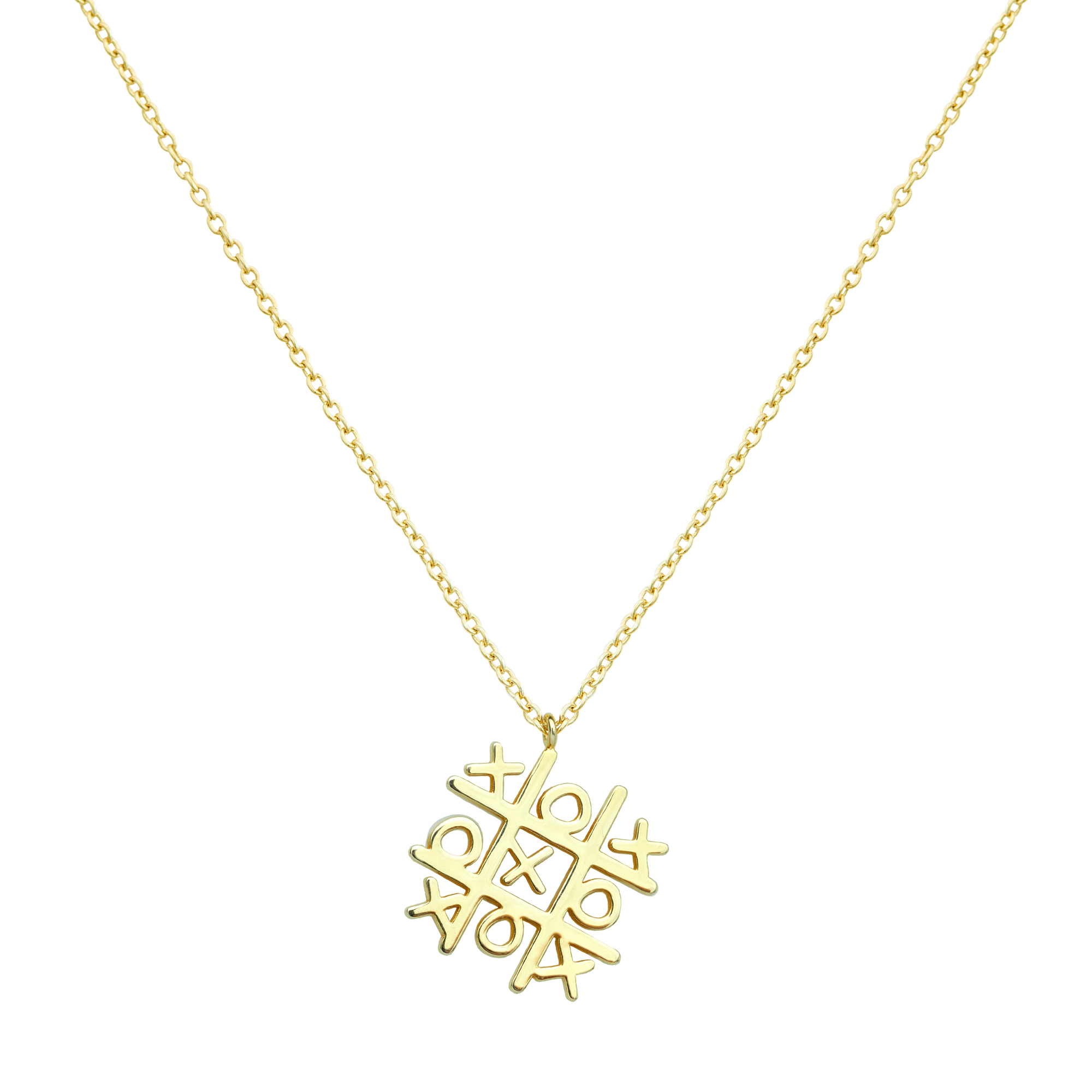Tic Tac Toe Pendant Necklace with a Solid Gold Chain