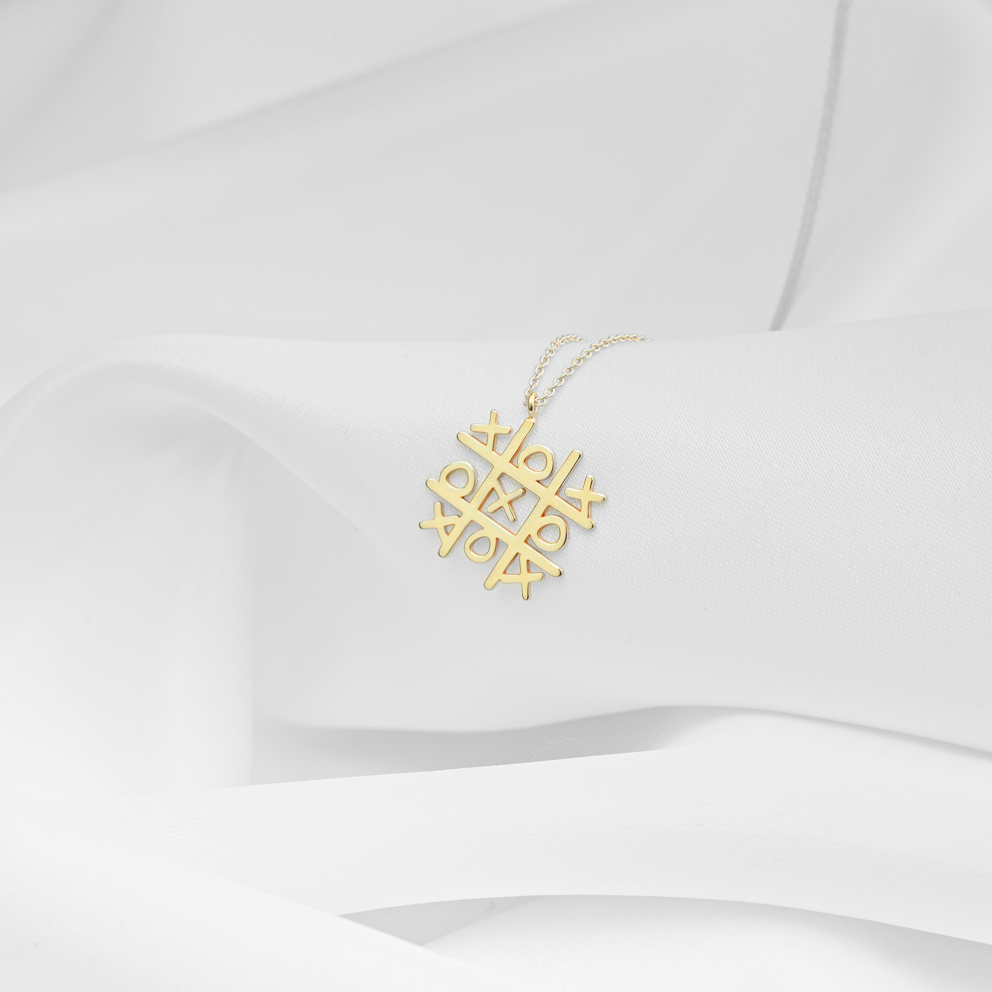 Tic Tac Toe Pendant Necklace with a Solid Gold Chain - Image 3