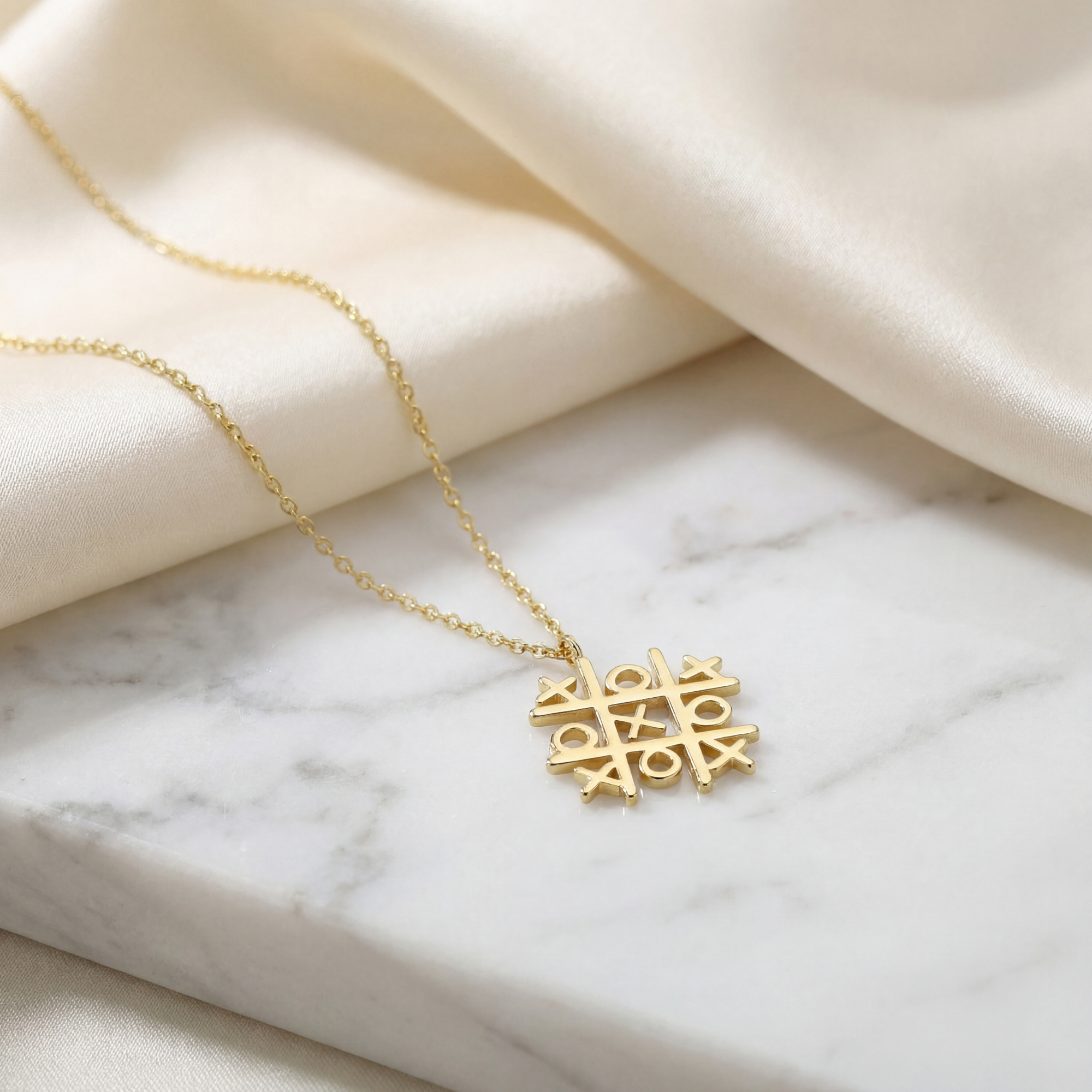 Tic Tac Toe Pendant Necklace with a Solid Gold Chain - Image 6