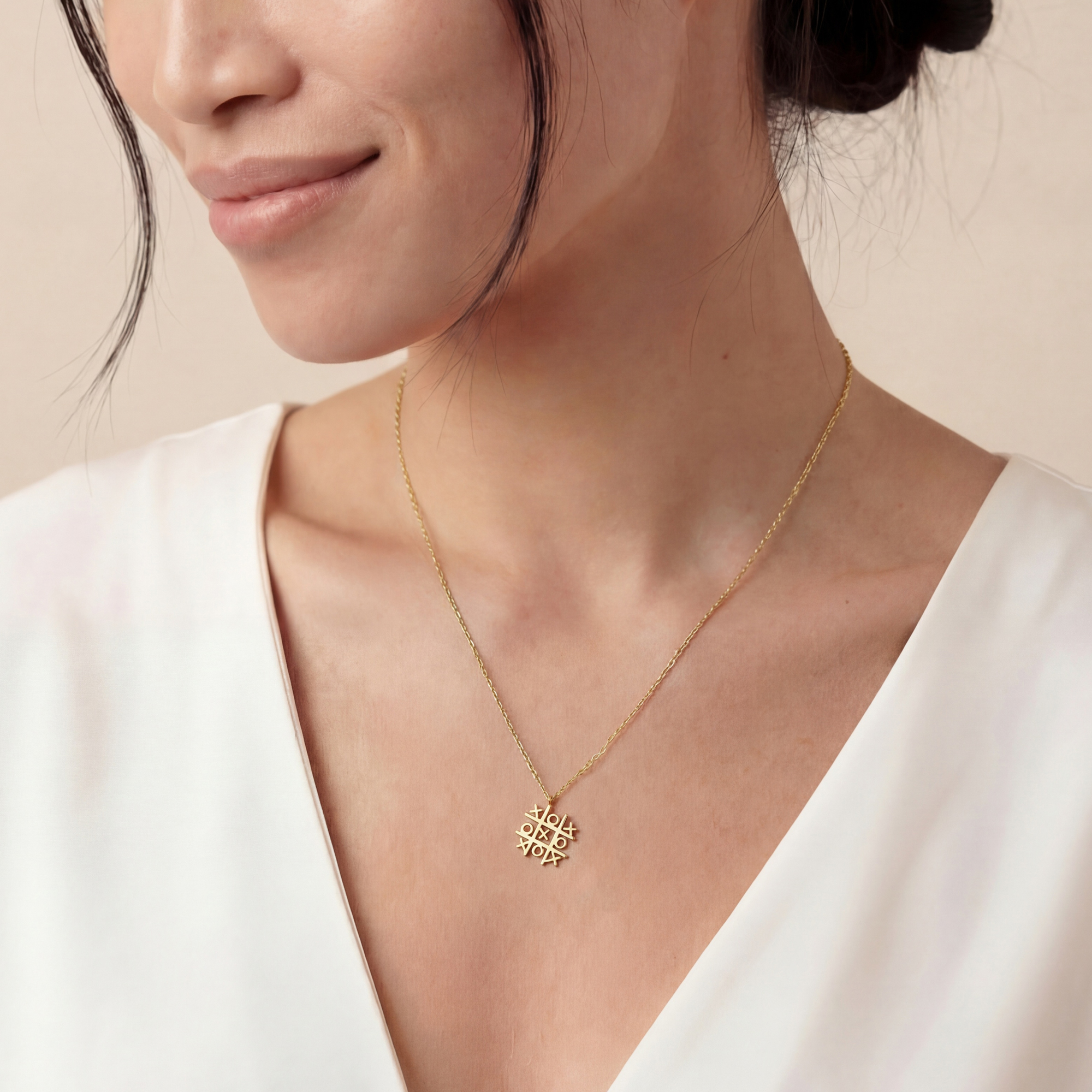 Tic Tac Toe Pendant Necklace with a Solid Gold Chain - Image 7