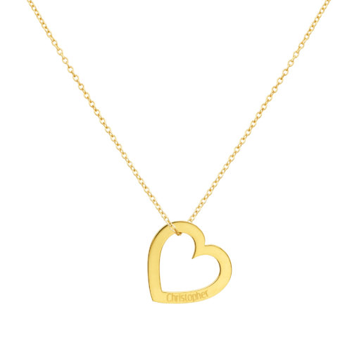 Gold Heart Pendant Necklace with Engraved Message