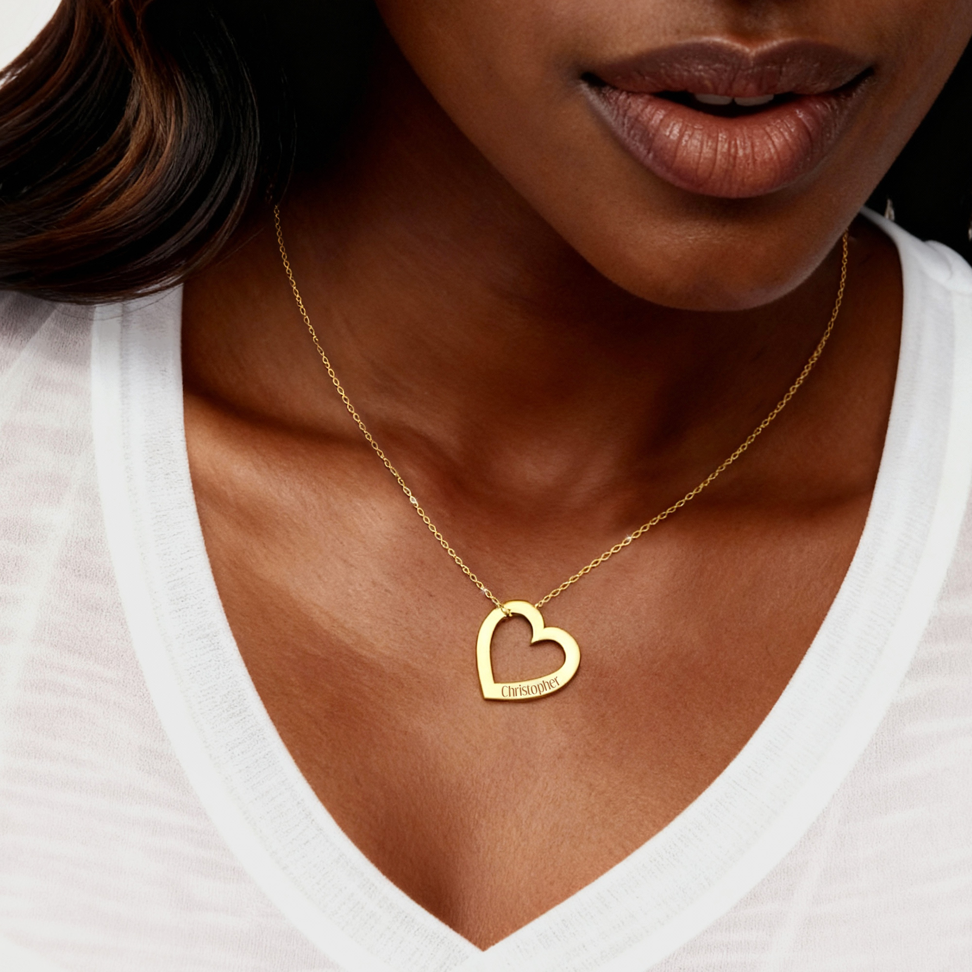 Gold Heart Pendant Necklace with Engraved Message - Image 6
