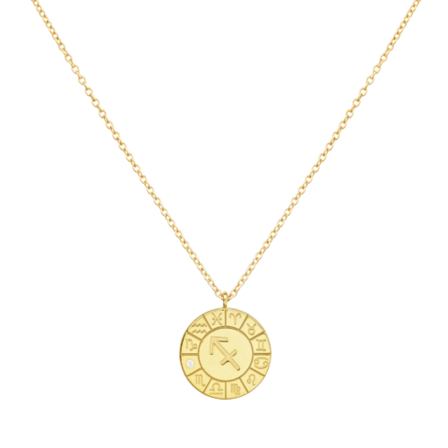 Gold Zodiac Necklace with a Tiny White Diamond
