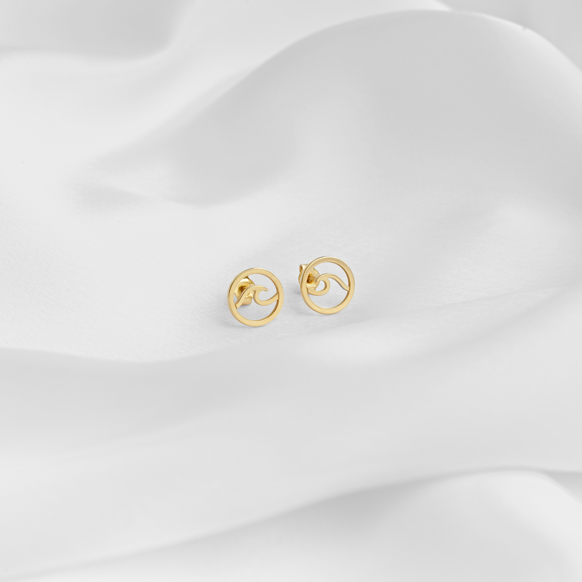 Gold Wave Stud Earrings - Image 5