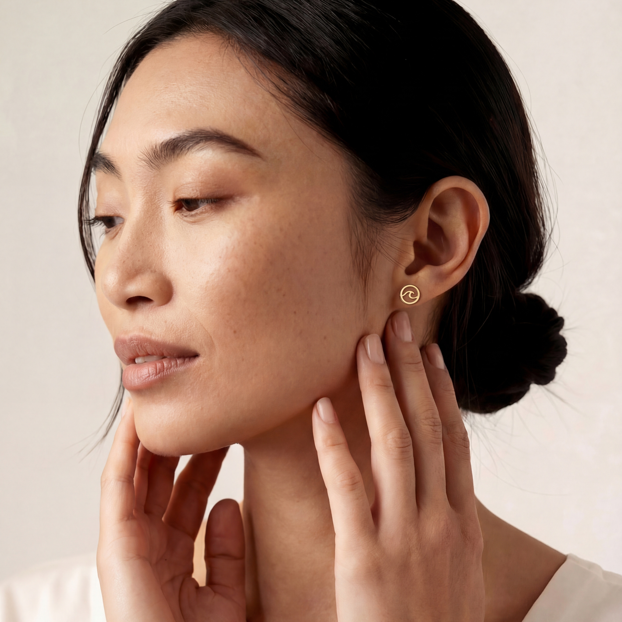 Gold Wave Stud Earrings - Image 2